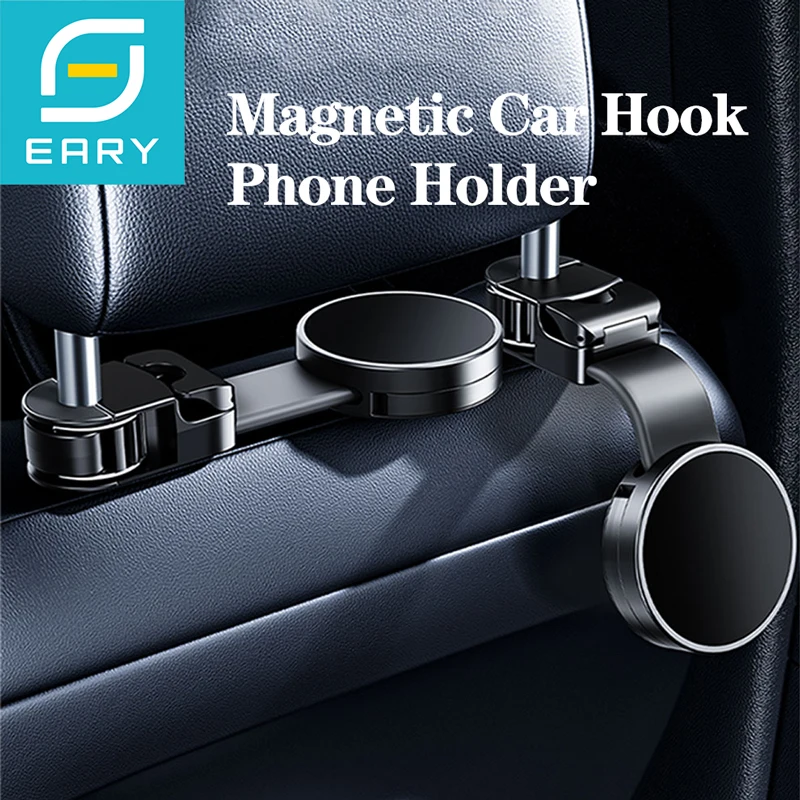 

Eary Car Headrest Hooks & Magnetic Phone Holder Stand Mount for Car Back Seat Car Storage Organizers Accessories for Purses Bags
