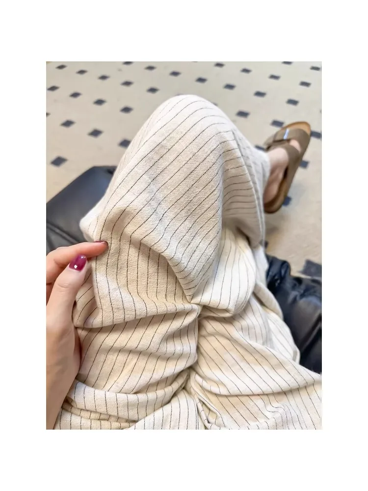 

plus Size Linen Wide Leg Pants Women Summer Thin Cotton Linen Lazy Style Loose Slimming Casual Trousers High Waist Straight Tube