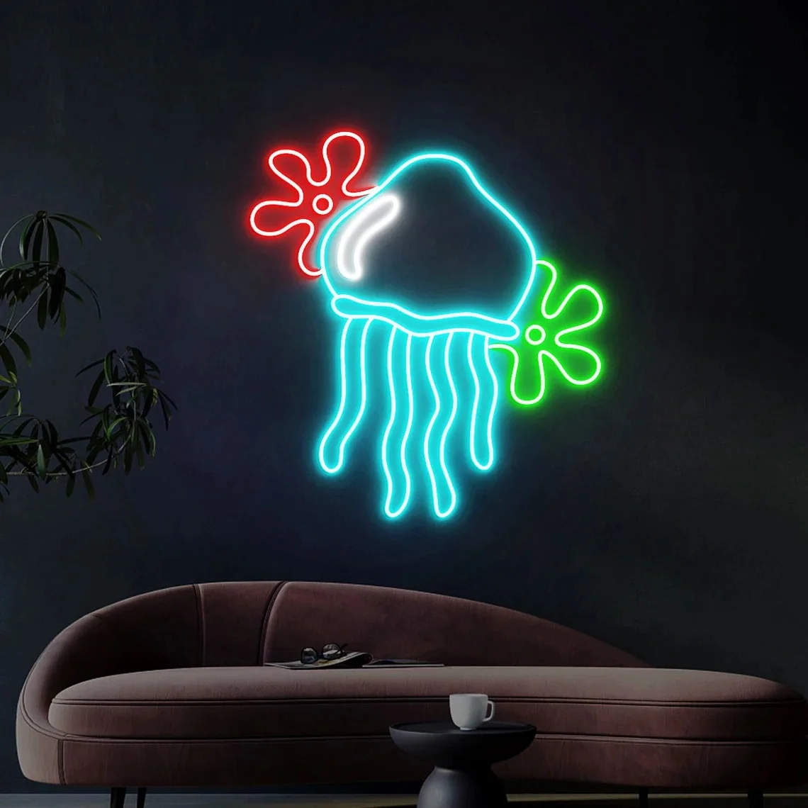 Neonowa lampka meduza, dekoracja neonowa meduza, dekoracja ścienna meduza, dekoracja do sypialni