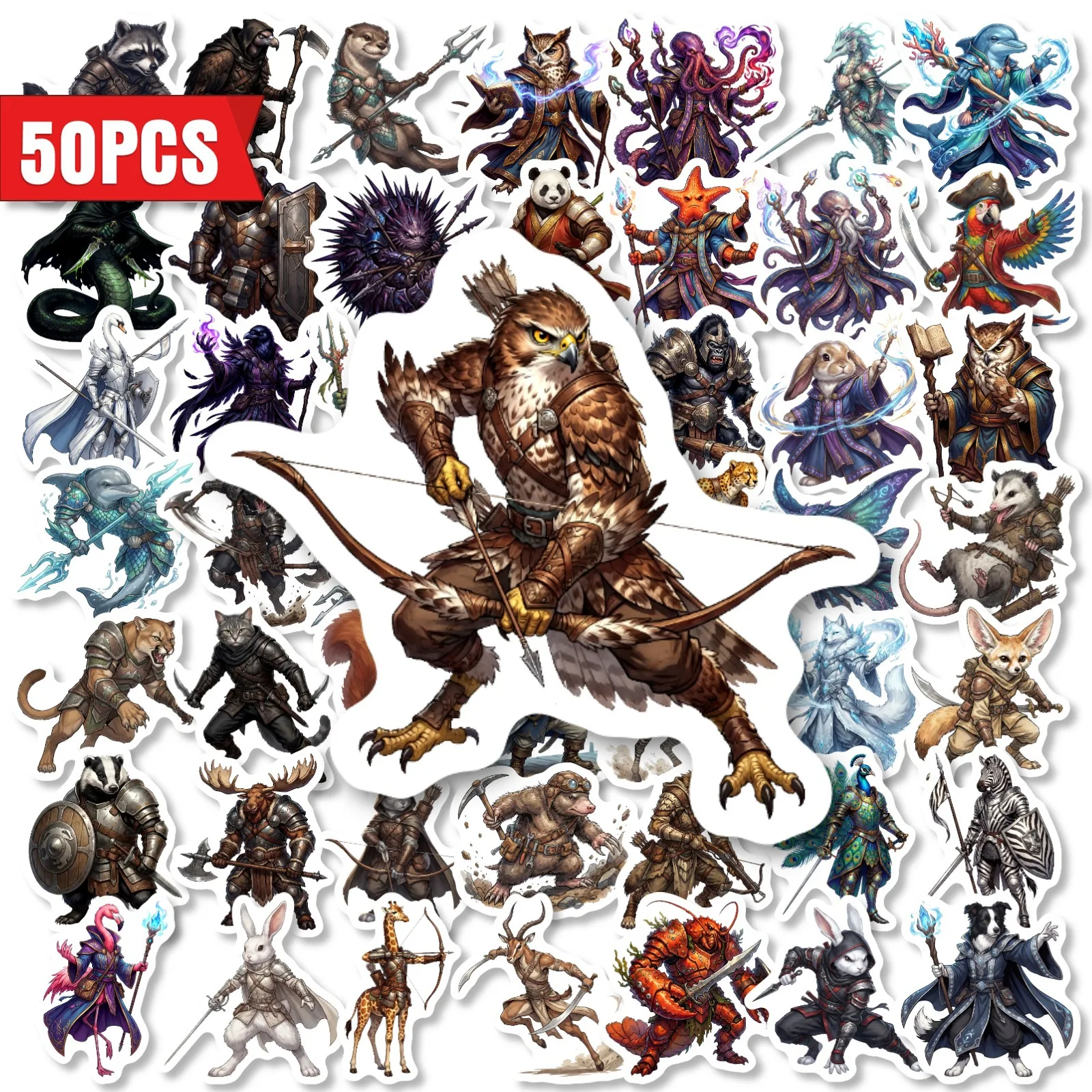 50 Sheets Aesthetic Fantasy Cartoon Animal Warrior PP Decorative Stickers for Journal Scrapbook Diary Tablet Water Bottle