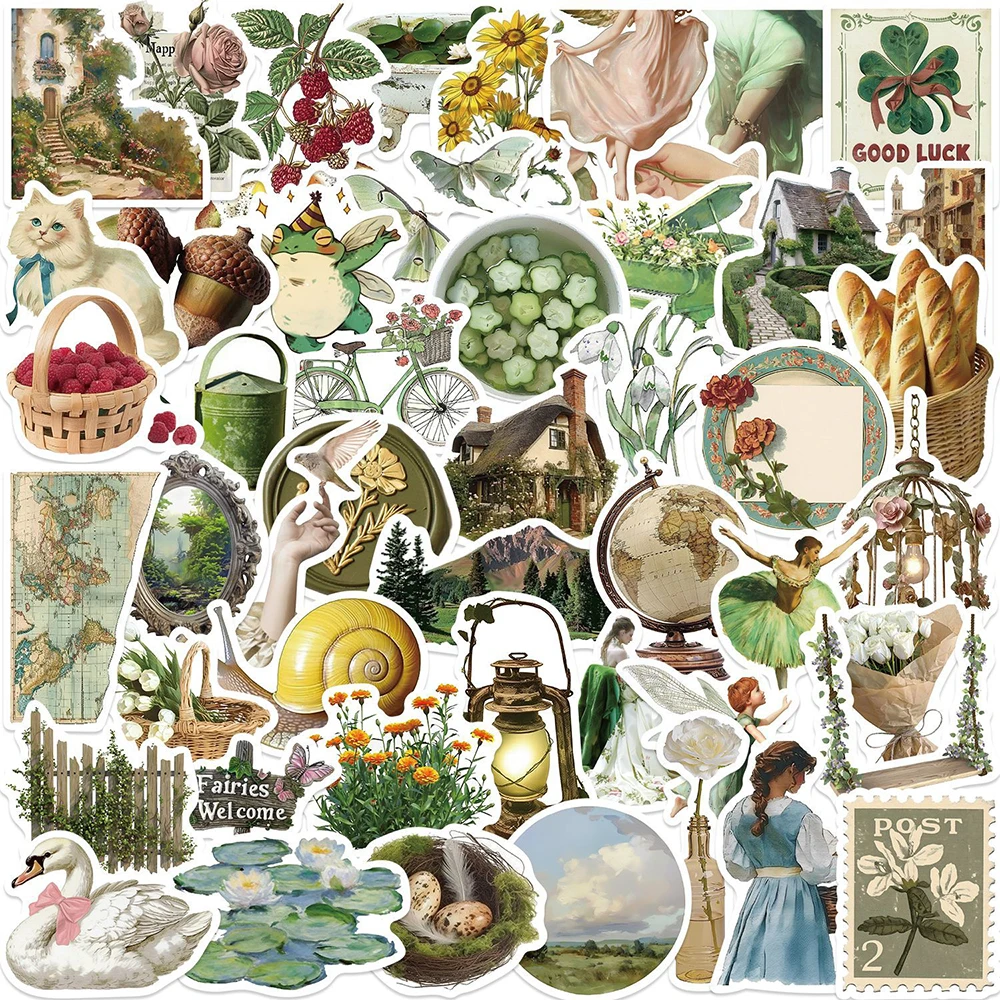 10/30/50PCS Vintage Ländlichen Leben Cartoon Aufkleber Ästhetische Aufkleber DIY Scrapbooking Schule Liefert Retro Dekoration Aufkleber packs