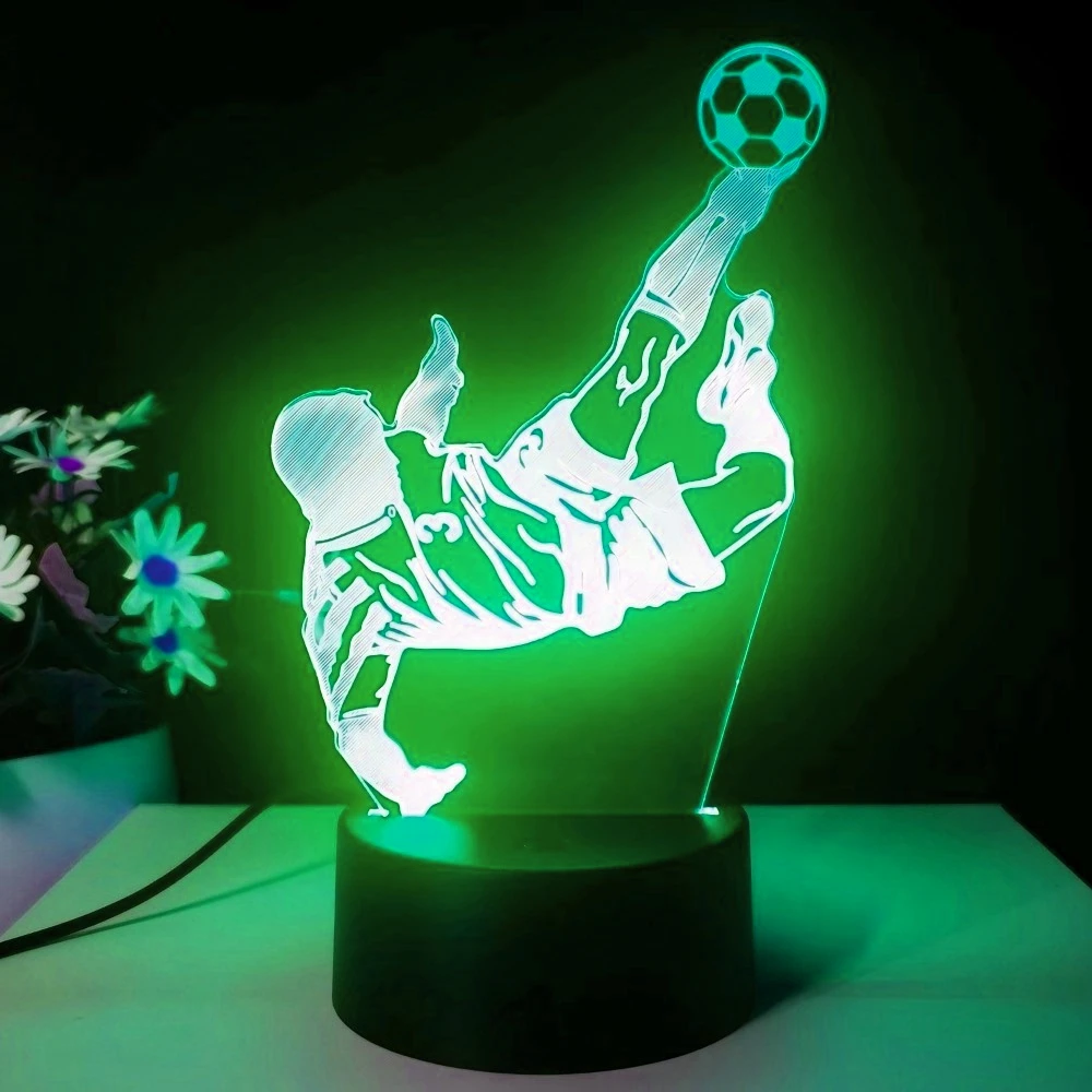 3D Illusion LED Night Light Soccer Player Night Lamp Birthday Christmas Gift for Kids Boys Men Football Fans Bedroom Desk Lamp