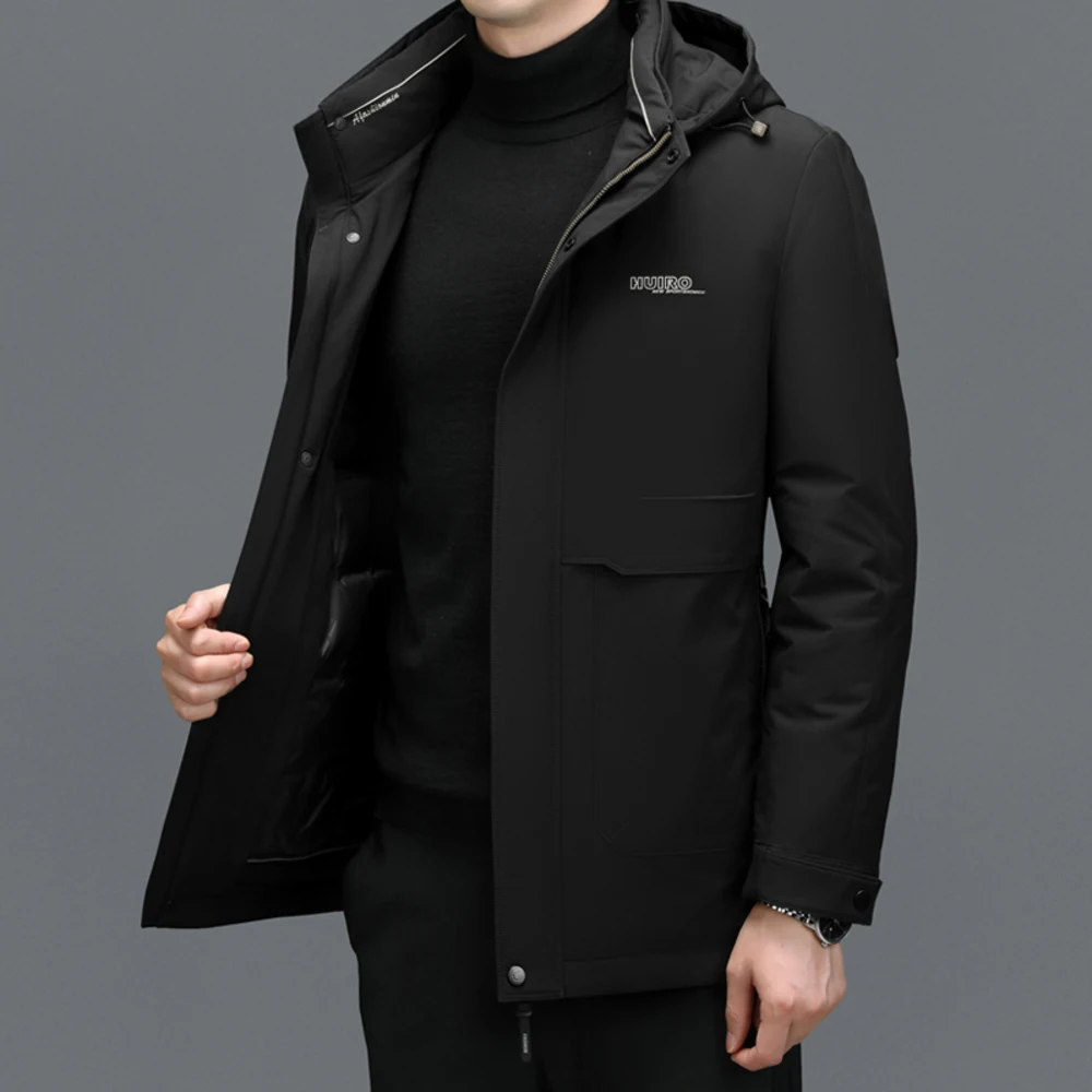 Winter ZDT-8067 Men's Mid Length Down Thickened And Warm Hooded Coat With Detachable Windbreaker Jacket