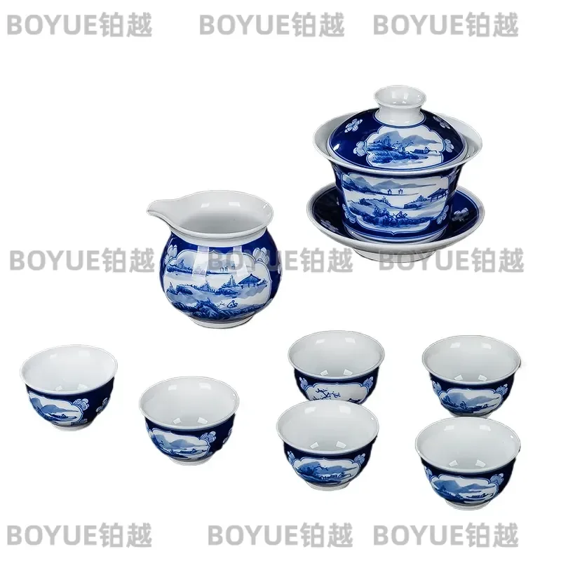 Hand Painted Jingdezhen Ceramic Tea Set Kung Fu Teacup and Saucer Household Creative Gift Customization Traditional Chinese