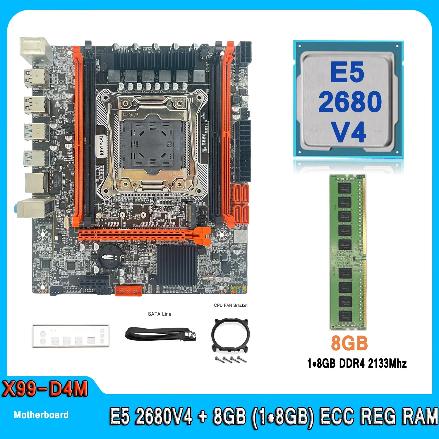 X99 Motherboard LGA 2011-3 Kit Xeon E5 2680 V4 CPU With 8GB DDR4 ECC RAM PCI-16 USB3.0 server M-ATX E5 2680V4 Motherboard Set