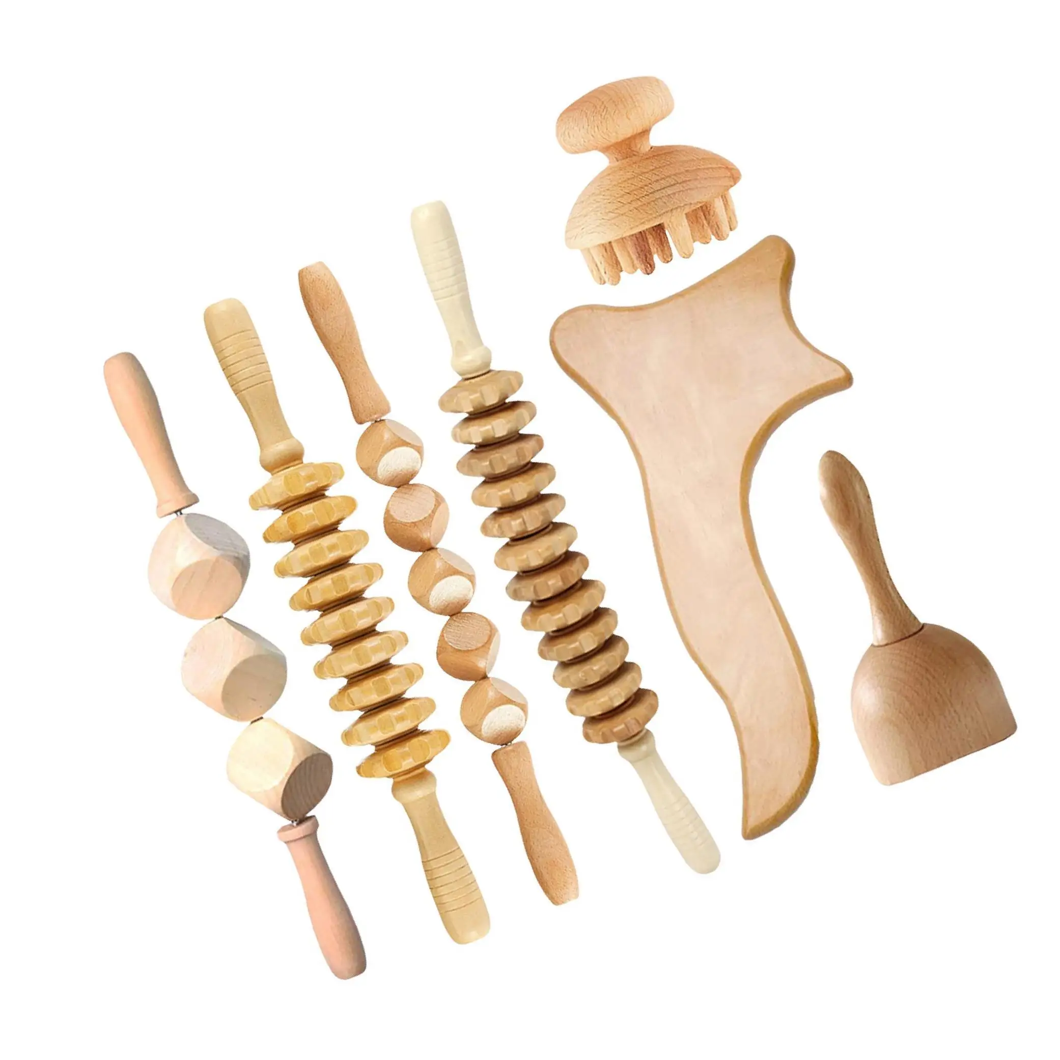 7Pcs Wood Therapy Massage Tools Body Massage Roller Gua Sha Tool Scraper