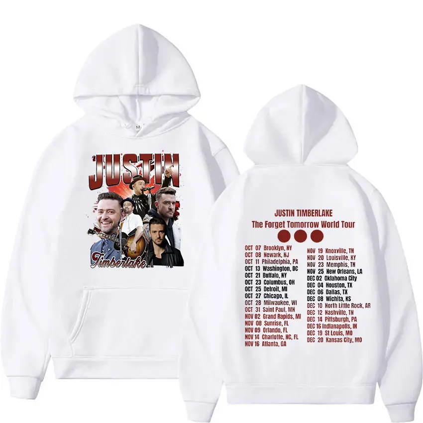 Singer Justin Timberlake Forget Tomorrow 2024 World Tour Hoodie Men's Hip Hop Retro Fashion Oversized Sweatshirt Y2k Streetwear