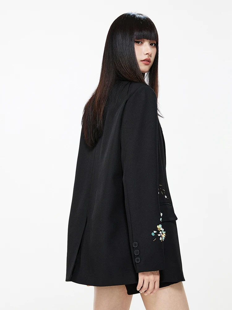 Blazer con perline con paillettes da donna di lusso Nero Primavera Autunno Giacca monopetto allentata di alta qualità 2026 Nuovo INKEO 5O117