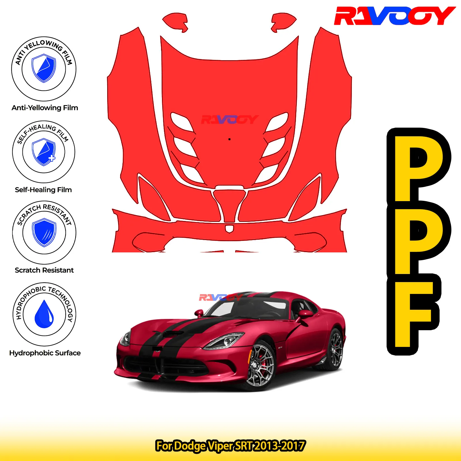 

For Dodge Viper SRT 2013-2017 Glossy Matte Black Precut front PPF Kit Paint Protection Film
