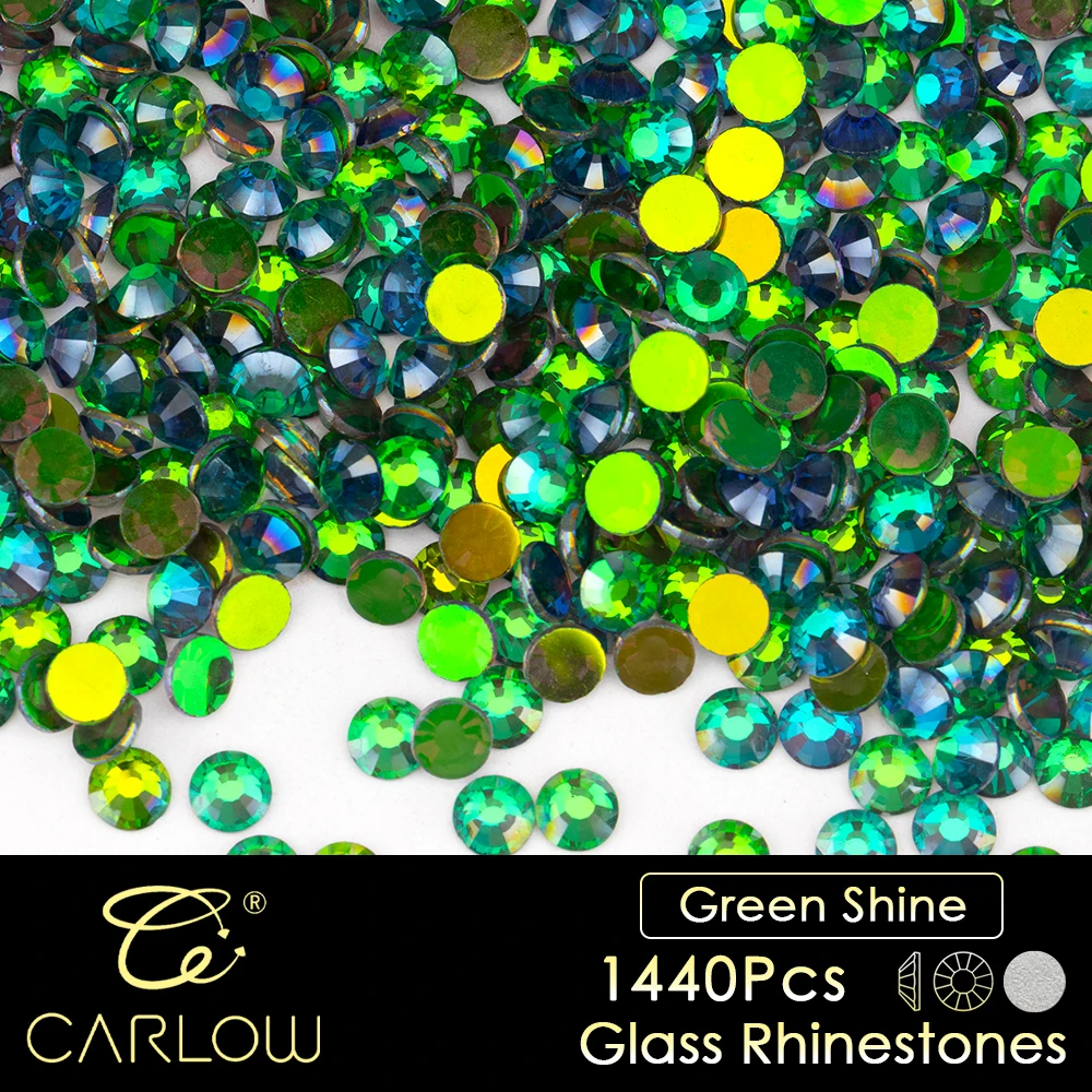 CARLOW Newst Color Green Shine SS4-SS30 Non Hot Fix Rhinestones Sliver Back High Quality Strass for Garment Decoration YZ-151