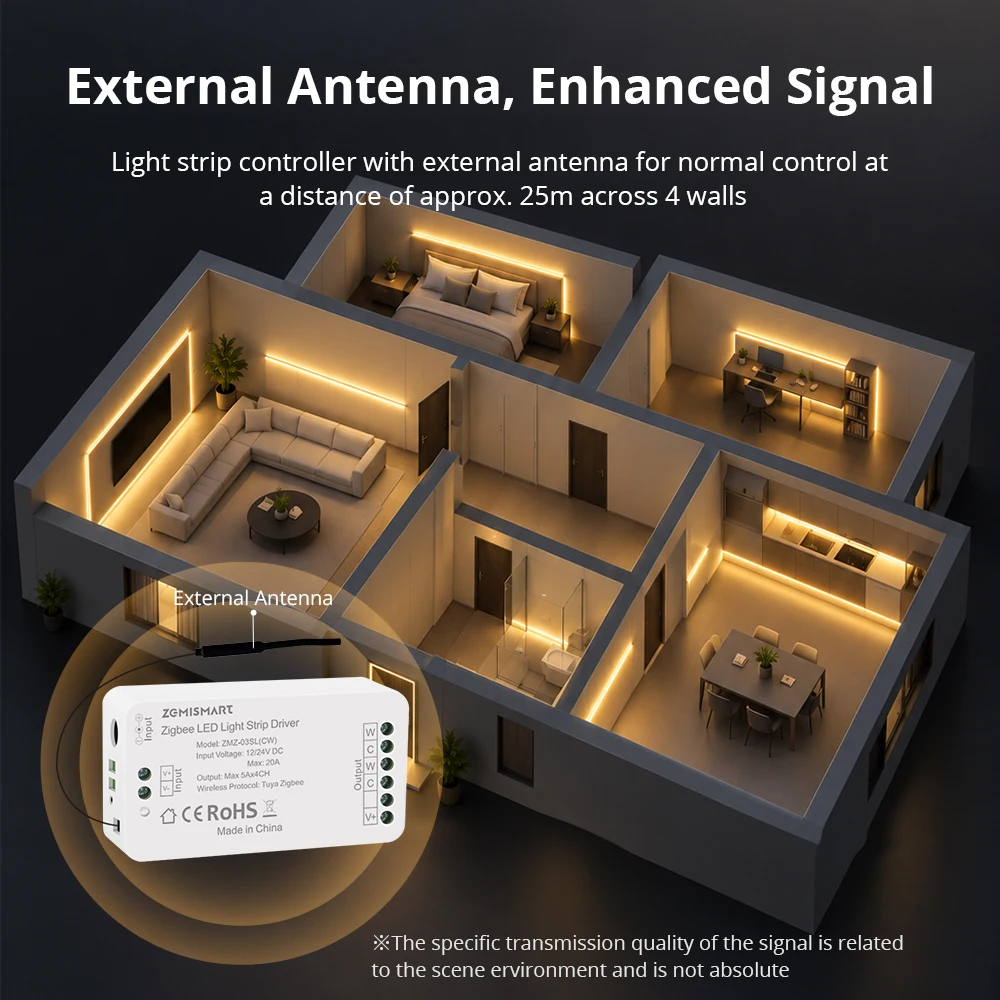 Zemismart Zigbee LED Strip Controller CCT DC12V 24V Smart Dimmable Driver Works with Tuya Smart Life Alexa Google Home Voice