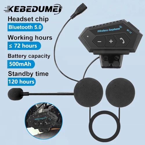 BT12 auriculares estéreo para casco de motocicleta, cascos inalámbricos con Bluetooth, micrófono manos libres, reproductor de música para motociclista