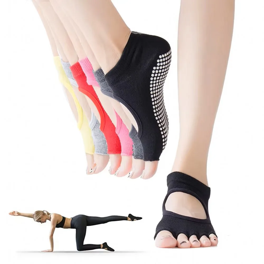 Backless Five Toe Yoga Socks Open Half Breathable Fitness Sport Sock for Pilates Barefoot Sports, Home and Studio Non-slip Socks