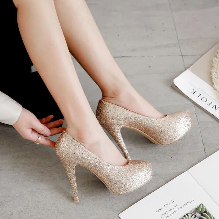 Oversize  Large size  Big Size  Ladies high heels women shoes woman pumps         Sequined high-heeled single shoes