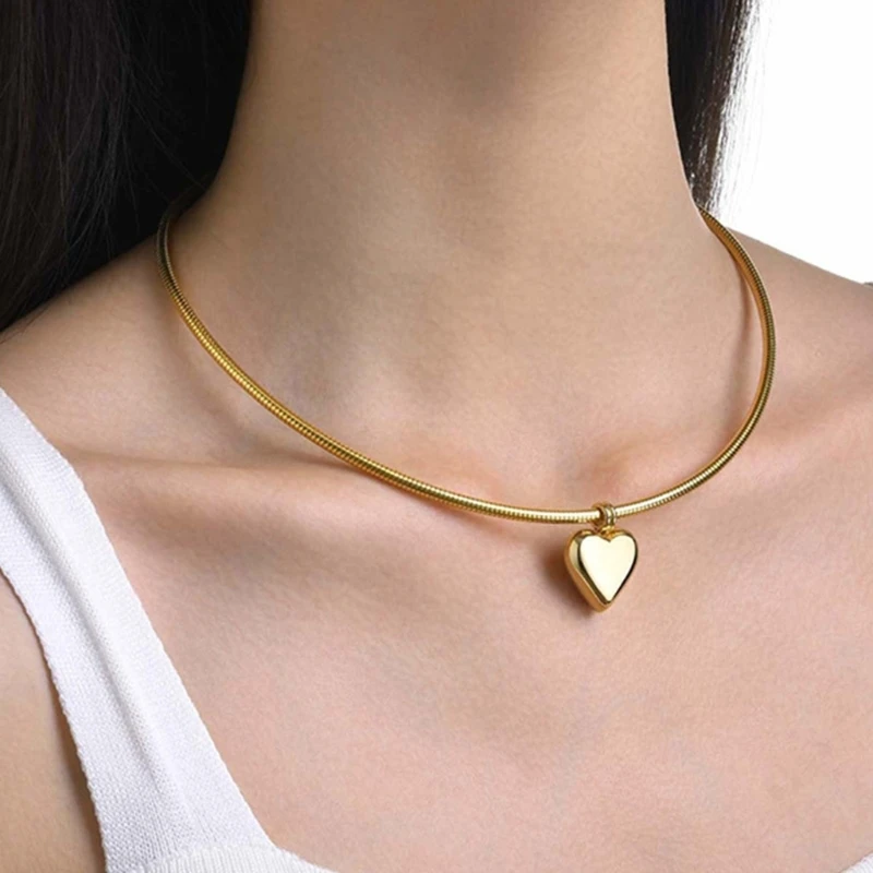 Heart/Sphere Shaped Pendant Necklace Snake Bone Chain Collarbone Choker Party Wear Neckchain Stylish Women Accessories