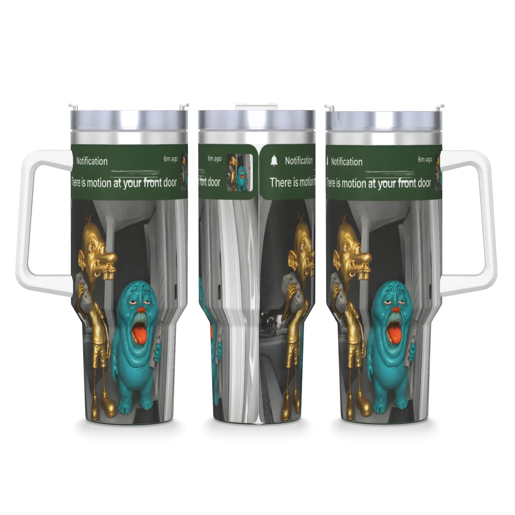 There is Motion at Your Front Door Tung Tung Tung sahur Meme Stainless Steel Tumbler Travel Mugs Cup Large Capacity Coffee Mug