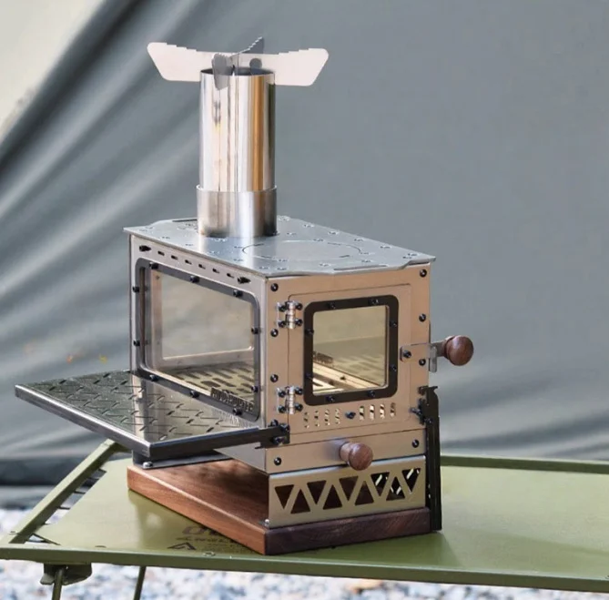 

Wizard Mini Portable Stainless Steel Wood Stove Outdoor Camping Desktop Fireplace for Tent Heating Picnic Desktop Use Charcoal