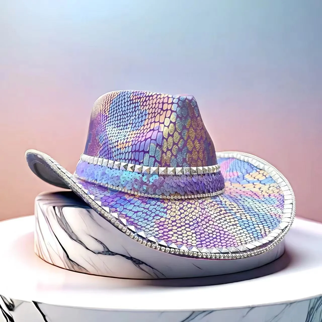 HongLuan Violeta Glitter Traje Chapéu Adulto, Chapéus de Cowboy Strass para Mulher, Cowboy Cosplay Acessórios Femininos e Boné de Cowgirl