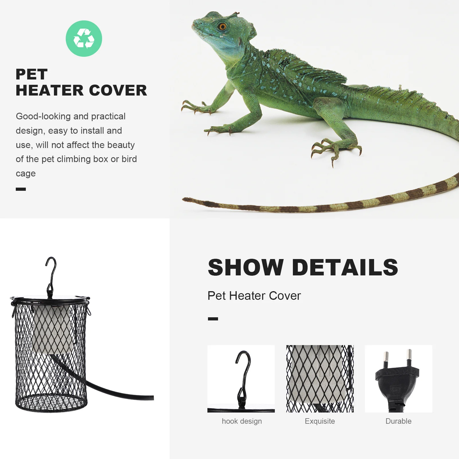 الزواحف مصباح تدفئة غطاء شبكي مع الاتحاد الأوروبي التوصيل عالية الجودة المعادن الحفاظ على الحرارة غطاء خفيف ل موئل الزواحف التلقائي #1