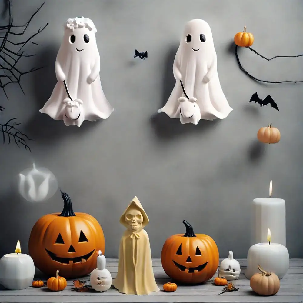 Halloween Ghost Silicone Candle Mold Doll Shape Resin Mold DIY Skull Wizard Candlestick Plaster Gothic Decor