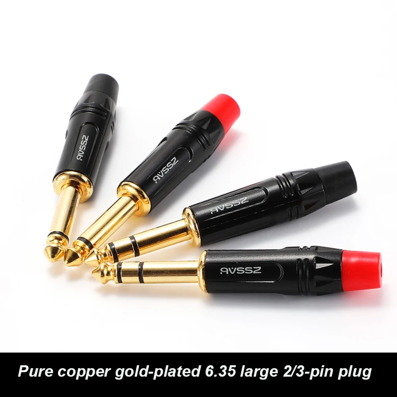 6.35Mm Audio Plug Jack 2/3-Core Rca Adapter Trs Dual Channel Gebalanceerde Luidspreker 6.35 Zwart/Rode Staart Mouw Rechte/Gebogen Pluggen