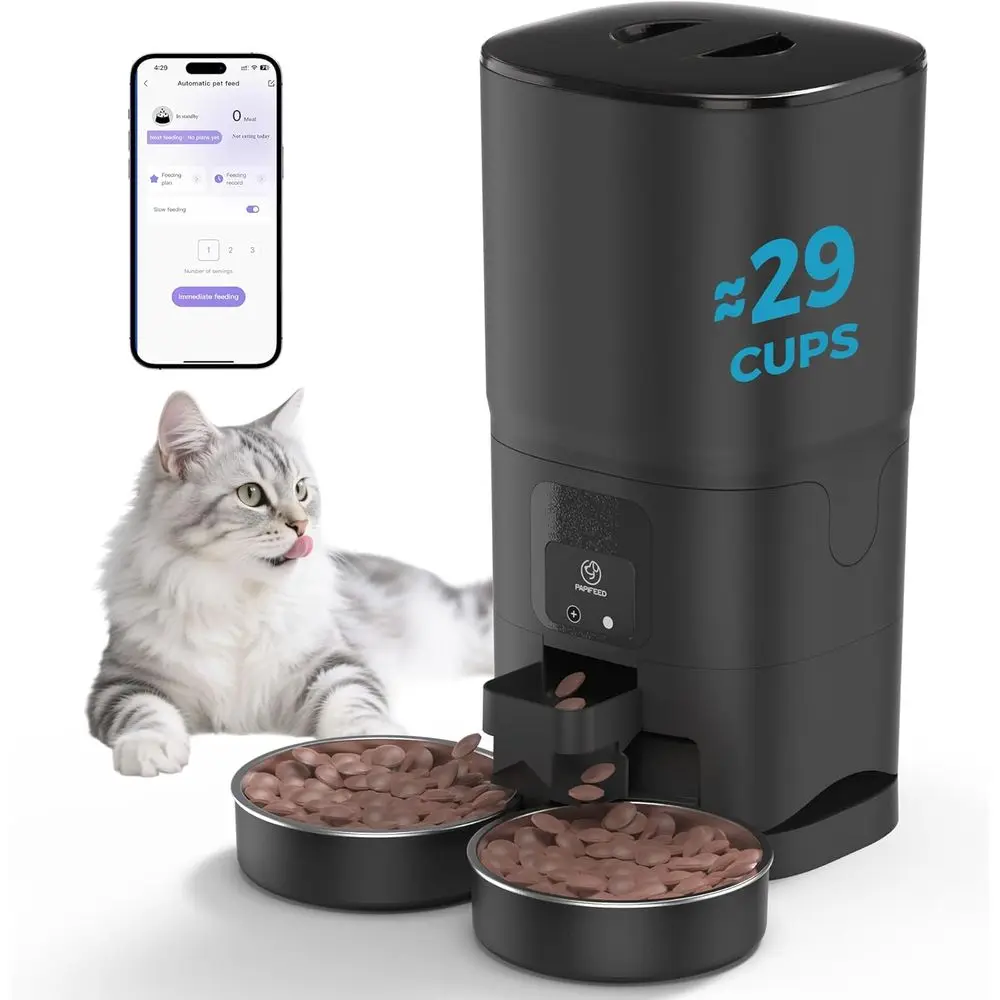 

Automatic Cat eeder or 2 Cats, 2.4G Wii Cat ood Dispenser with App Control, 7L Slow eed Pet eeder with 2 StainlBowls or Cats & D