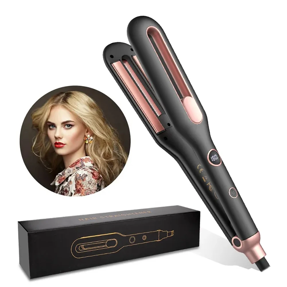 

New 2 in 1 Hair Straightener Curler Crimper Ceramic Ionic Professional Flat Iron Negative Ion PTC Fast Heat Plate Rotate Roller