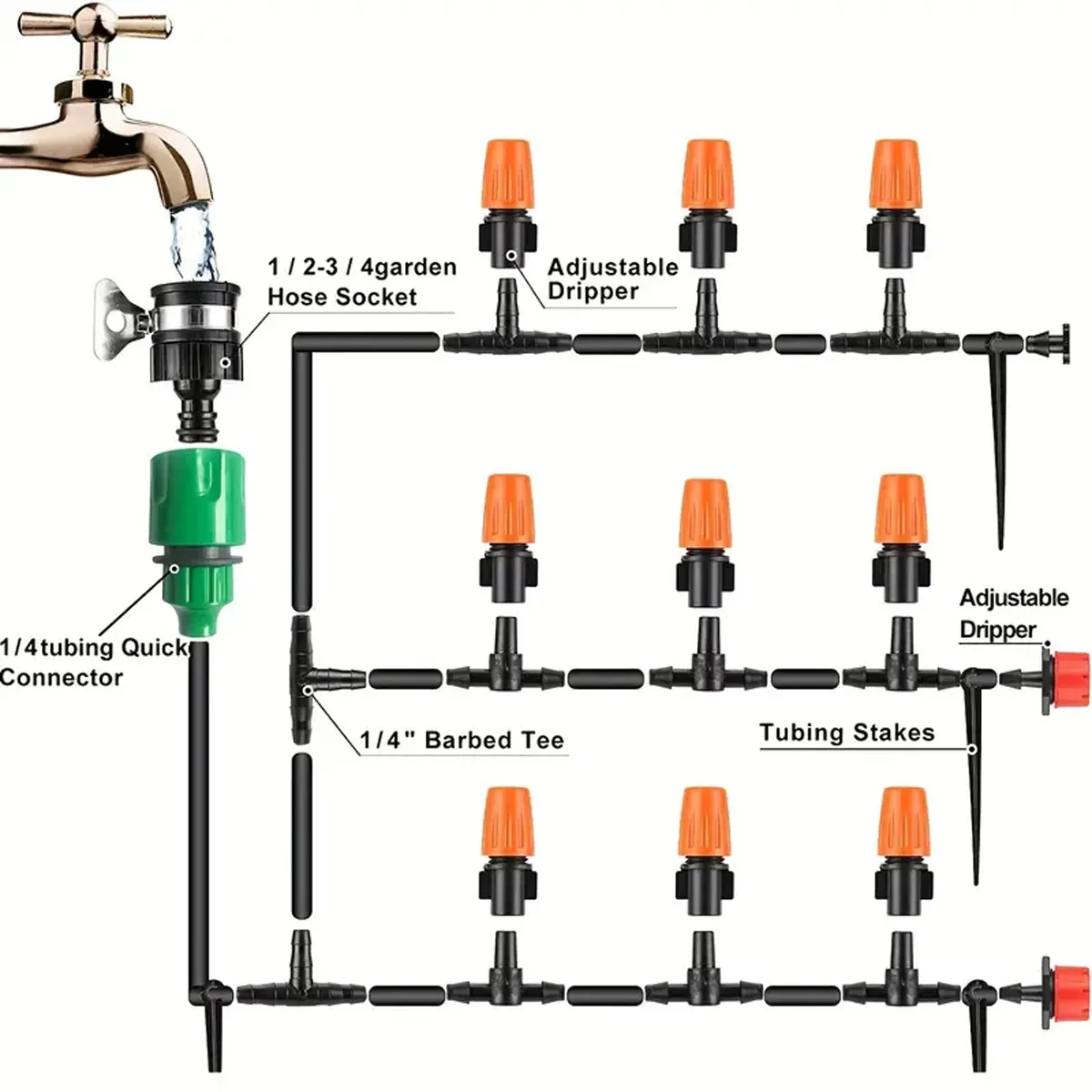 30 meter DIY Horticultural Drip Irrigation System Watering Set Automatic Flower Waterer Green Plant Adjustable Irrigation Sets