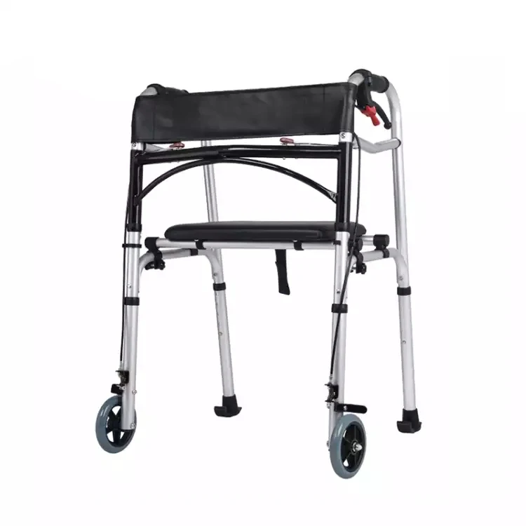 

Aluminum Alloy Walking Aid Walker With Four Wheels And Hand Brake For Disabled