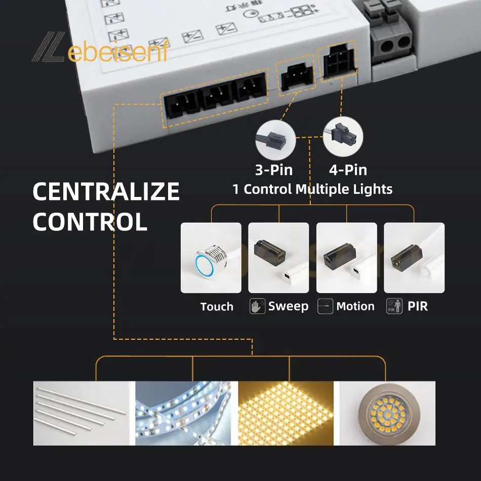 LED Cabinet Light Strip Light Transformer DC 12V 24V alimentatore per illuminazione DuPont Port Driver 24W 36W 60W 100W cavo spina ue/usa