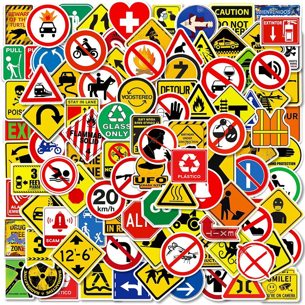 10/30/50/100pcs Warning Sign Stickers Funny Danger Banning Graffiti Sticker DIY Motorcycle Suitcase Phone Cool Waterproof Decals