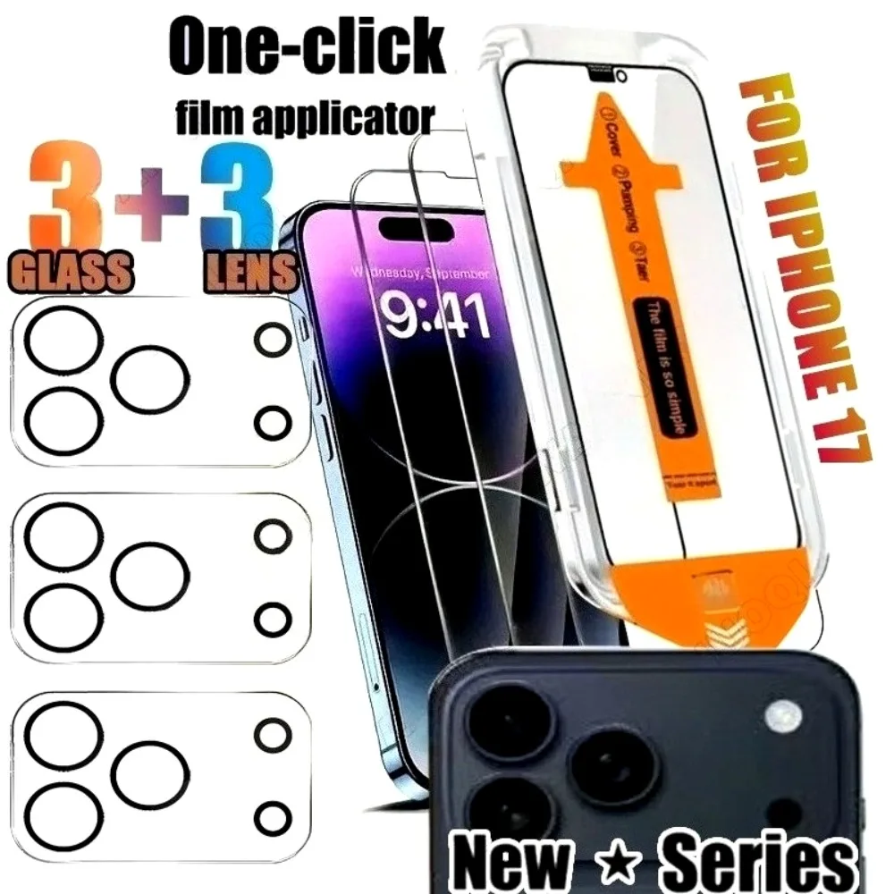 

3 шт. ультра прозрачное закаленное стекло для iPhone 17 16 15 14 Pro Max 13 12 11 Pro 17 Air 16e 14 15 Plus с 3 шт. HD-объективом для камеры