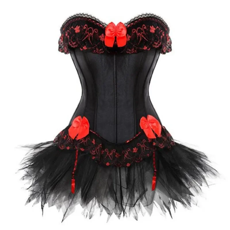 Espartilhos Sexy gótico para Mulheres Plus Size Costume Overbust Espartilho e Saia Set Tutu Corselet Overbust Burlesque Vestidos