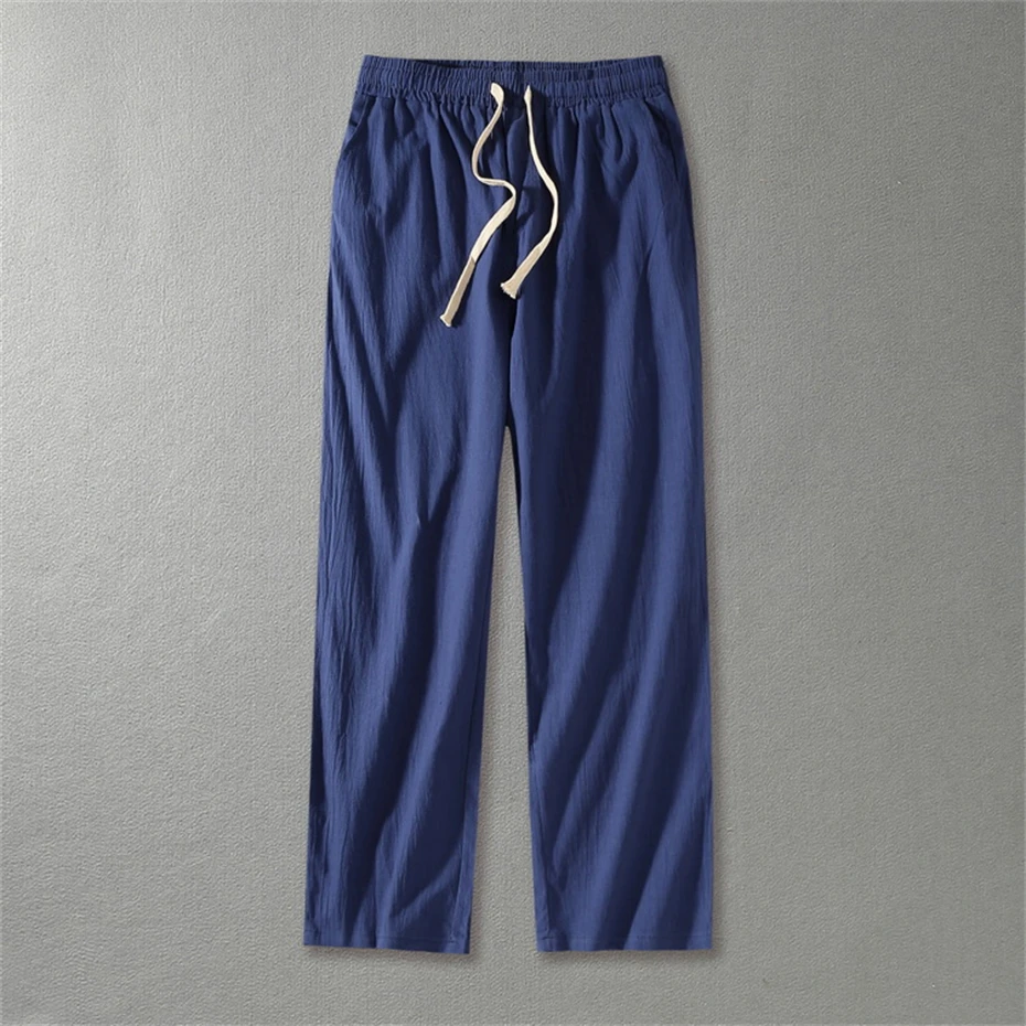 Solid Color Linen Pants Men 9XL Plus Size Pants Fashion Casual Straight Pants Male Linen Trousers Big Size 9XL