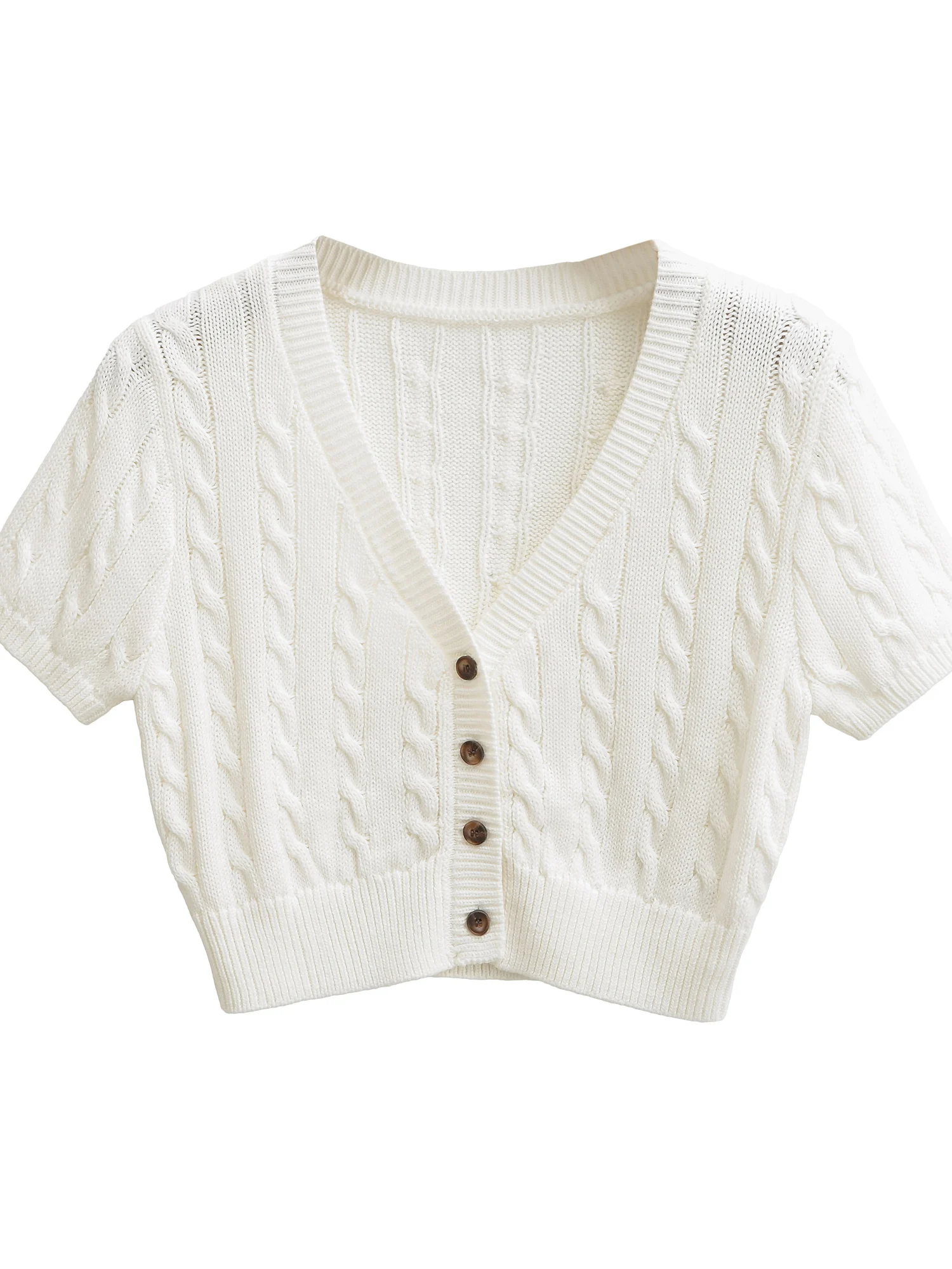 

Slim Fit V-Ne ort Sve Knitted Open Cardigan Women's Single Button Super ort Top Sexy Girl High Waist Twist Knit Card...