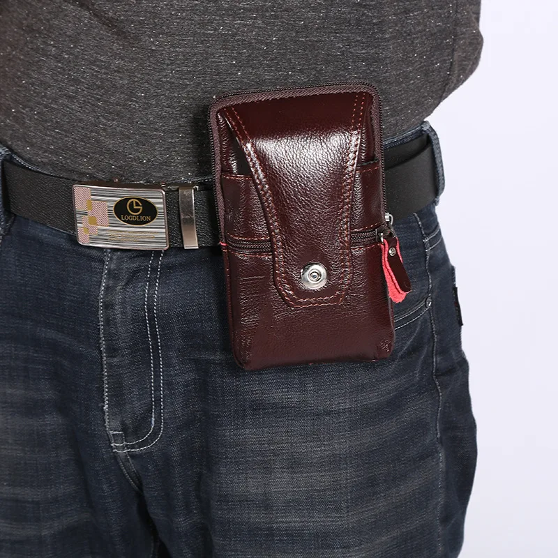 Men's mobile phone storage waist hanging wallet cowhide business waterproof vertical multi-function change wallet belt waist bag