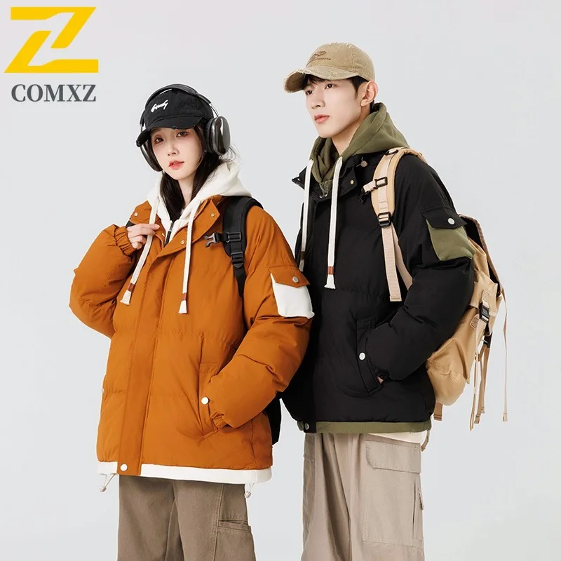 

COMXZ Men Parker Coat Handsome Hooded Thickened Camping Snow Cycling Winter Jacket Outdoor Trendy Coldproof Cotton Padded Jacket