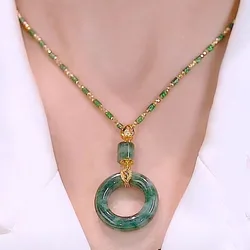 Creative Gift Natural Stone Crystal Necklace Green Alloy Pendant Necklace Necklace Accessories Simple Lucky Necklace Women Men