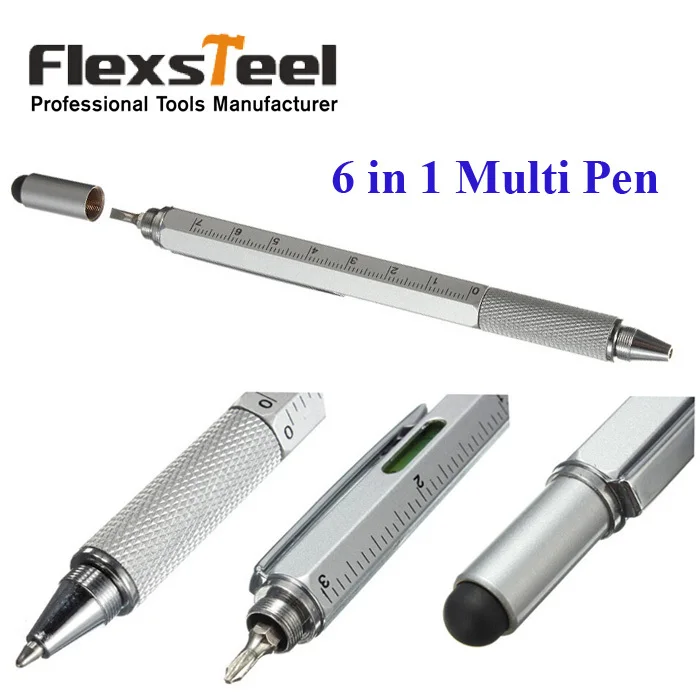 1pcs 5 Colors New Promotional 6 in 1 Multi Purpose Screwdriver Ball Pen with Touch Screen Ruler Level Screwdriver Plastic Body