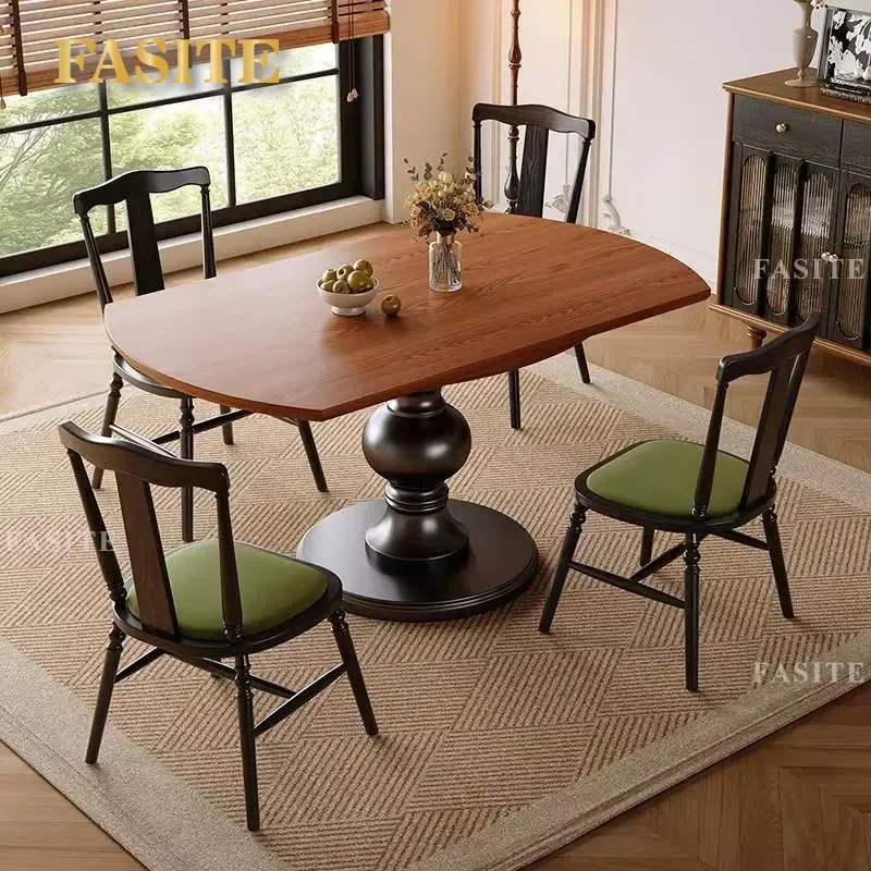 For Medieval Solid Wood Retractable Dining Table French Retro Variable Round Foldable Space Saving Small Apartment Household