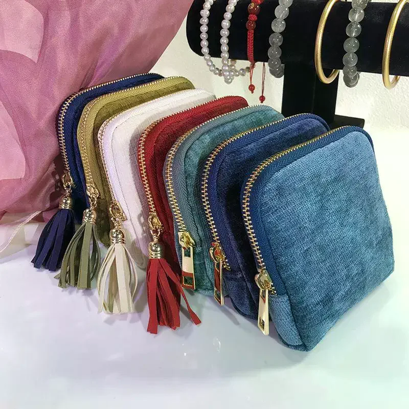 Jewelry Storage Bag With Tassel Pendant Multi Layer Lining Ring Necklace Packaging Large Capacity Travel Bracelet Storage Pouch