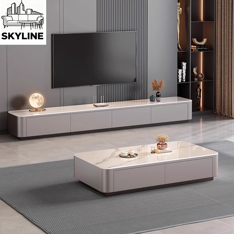 Modern Chinese Mobile Luxury TV Cabinet with Open Display Storage, Multi-purpose Living Room TV Console