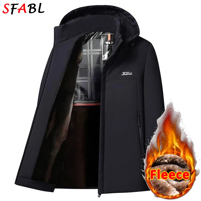 Fleece Lining Hooded Men\'s Winter Jacket Windbreak Camping Hiking Trekking Fishing Jacket Coat Men Outdoor Parka Winter Outwear