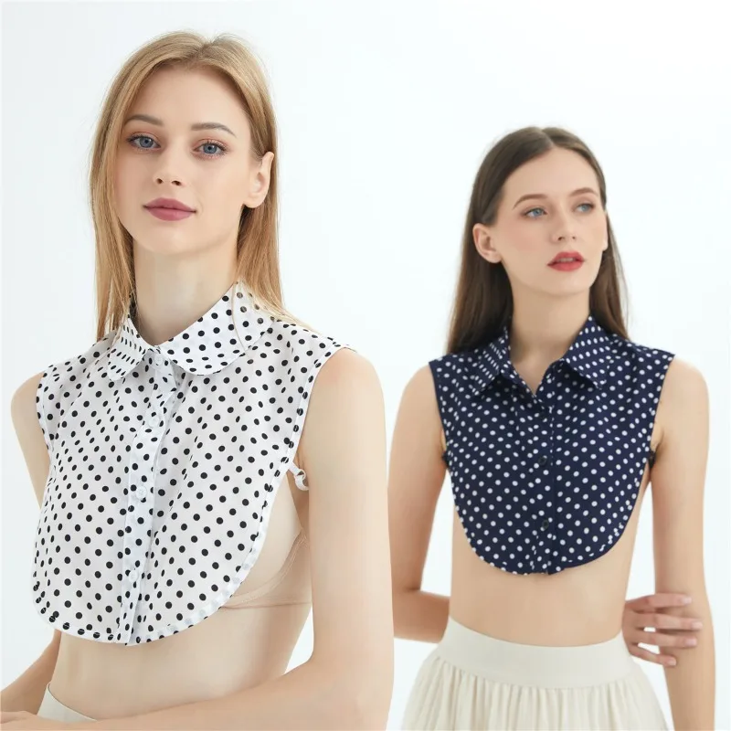 Cotton Front Tie for Women Polka Dots Fake Collar Lapel Detachable Collar Shirt Stand Detachable Female False Collar Decor