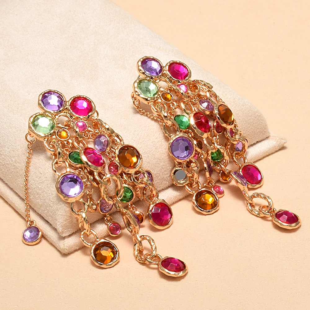 Long Chains Earring Colorful Rhinestone Drop Earrings Elegant Women's Accessories Wholesale Bohemian Earrings Jewelry - Image 4