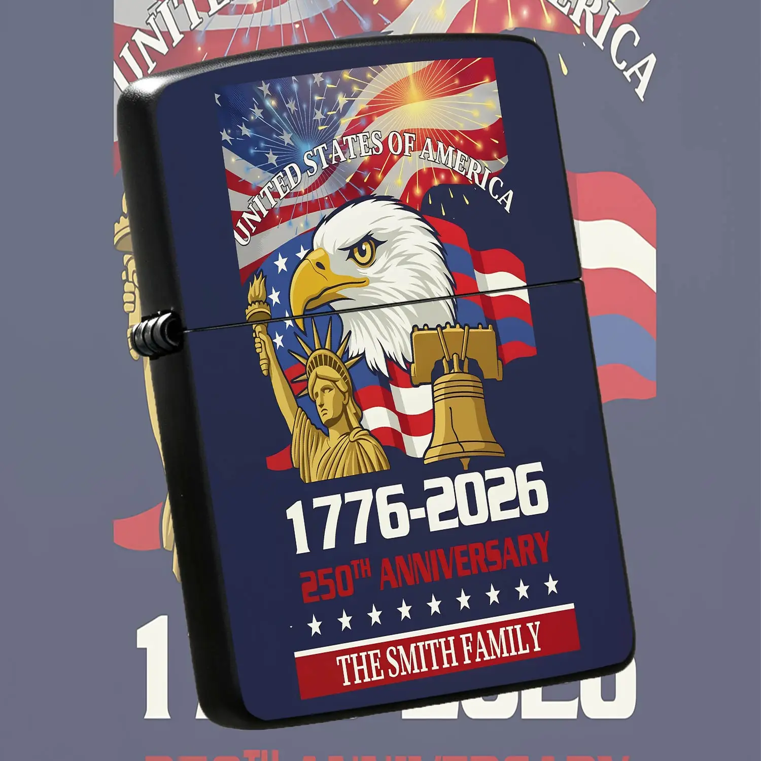 Patriotic 250Th Anniversary Of America 1776-2026 Custom The Smith Family Lighter, Classic Bald Liberty Statue Liberty Bell Pattern, Portable Multi-Scenario Usable Commemorative Gift For Family Members National Day Cele A Humorous And Intere