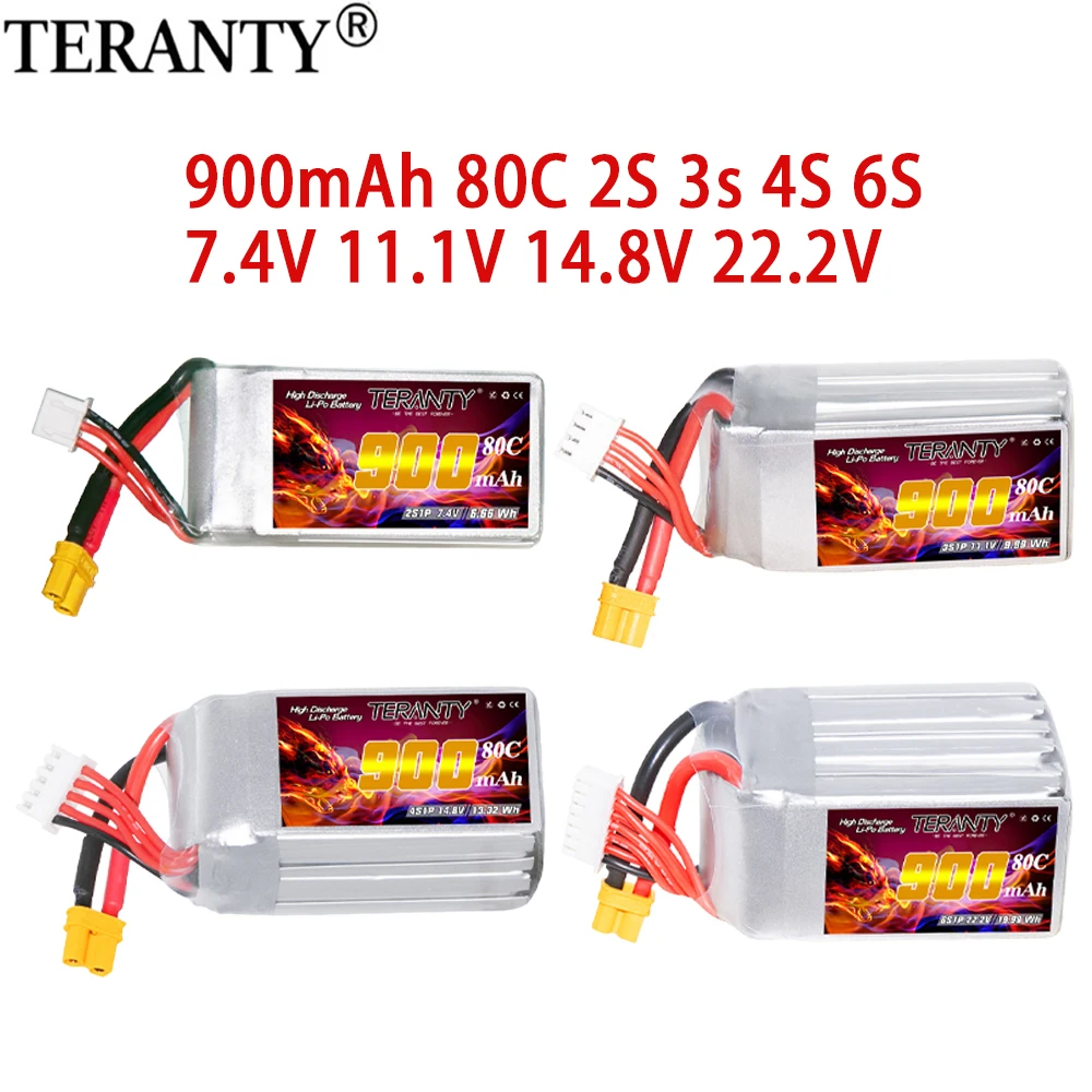 TERANTY 2S/3S/4S/6S 900mAh 80C/160C Lipo Battery For FPV Racing Drone RC Quadcopter Helicopter Toy Parts With XT30 Plug Battery