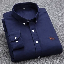 S~6XL Mens Long Sleeve Cotton Oxford Shirt For Plaid Striped Casual Shirts Male Pocket Regular-Fit Button-Down Work Man Shirt