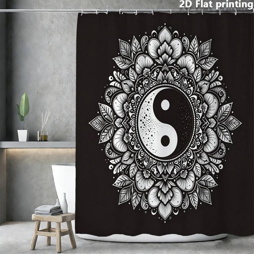 

Bohemian Yin Yang Mandala Black White Floral Design Shower Curtain Bathroom Curtains Boho Zen Decor 180x200cm