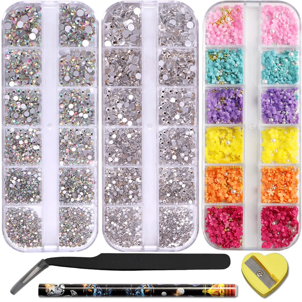

3 boxes of nail rhinestones Multi-faceted nails Diamond kit AB accessories accessories Gold and silver nails are suitable for DI